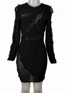 Black Long-Sleeve Lace-Inset Bodycon Dress